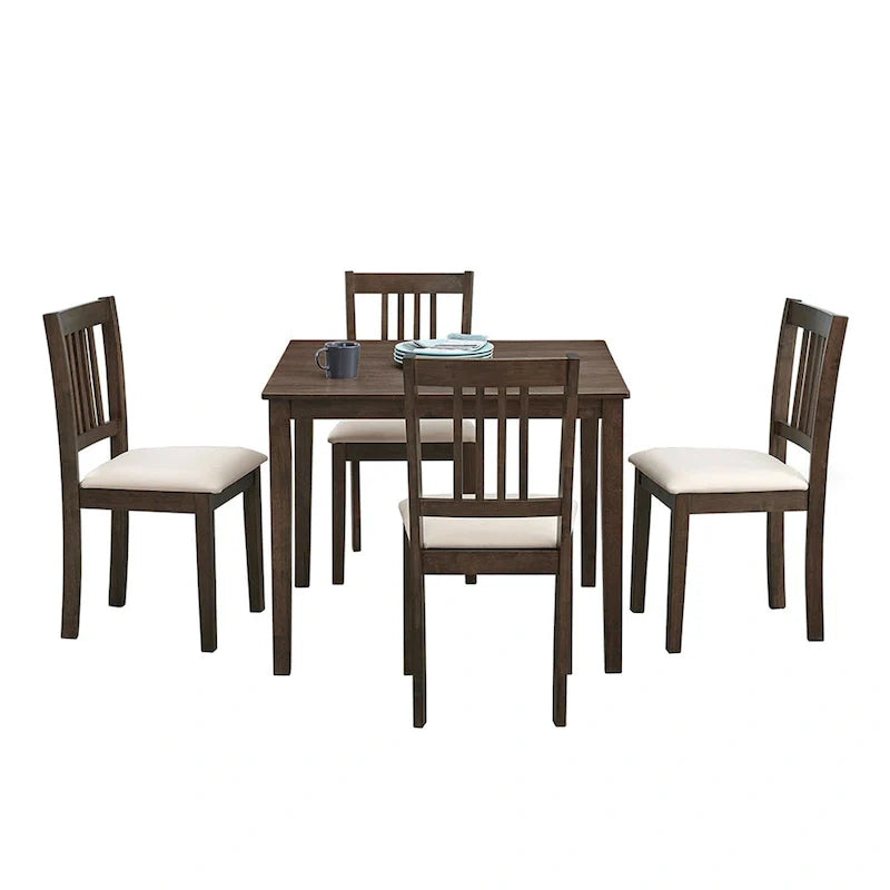 Set Tavolo e Sedie per Colazione in Cucina, Tavolo da Pranzo Quadrato in Legno, Tavolo da Pranzo Casuale con 4 Sedie Imbottite