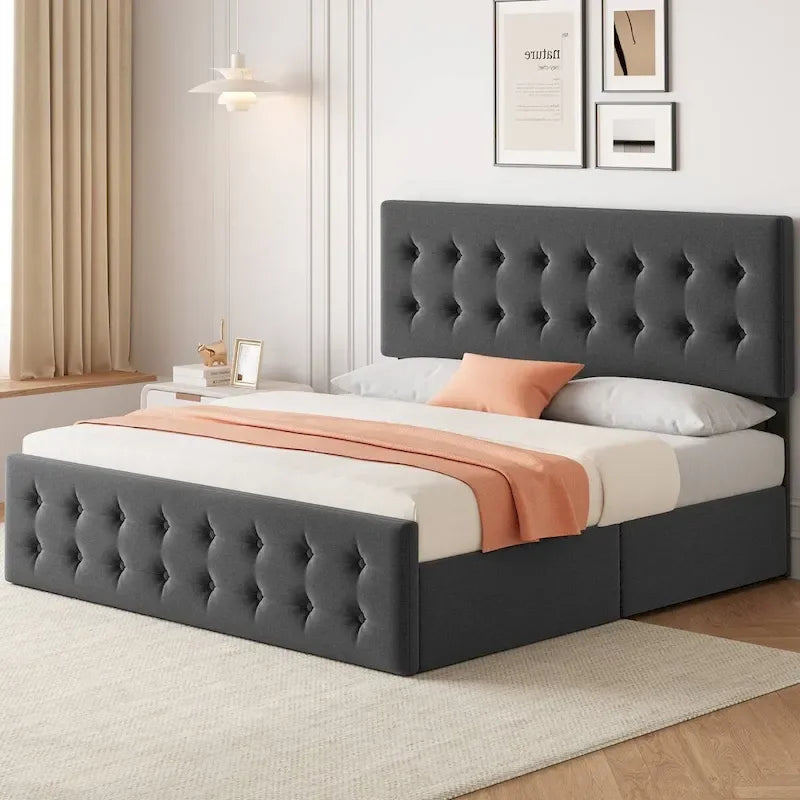 Struttura letto king-size con 4 cassetti contenitore e testiera