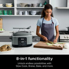 8.5 Quart Multi-Cooker, with 8-in-1 Slow Cooker, Dutch Oven, Steamer, Glass Lid, Integrated Spoon, Oven Safe Pot to 500°F