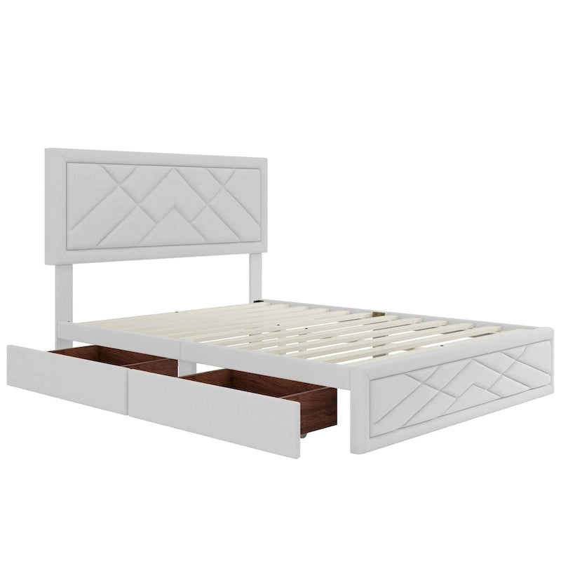 Letto matrimoniale Queen size con piattaforma, testiera e contenitore