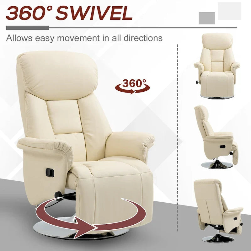 HOMCOM Manual Recliner Chair for Adults, Adjustable Swivel Recliner with Footrest, Padded Arms
