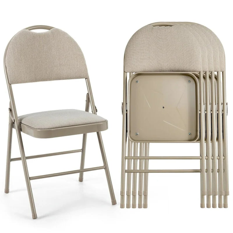 Sedie pieghevoli, confezione da 6, portatili, imbottite per ufficio, cucina, sala da pranzo - Beige - 18,5 x 20 x 35 (L x P x A)