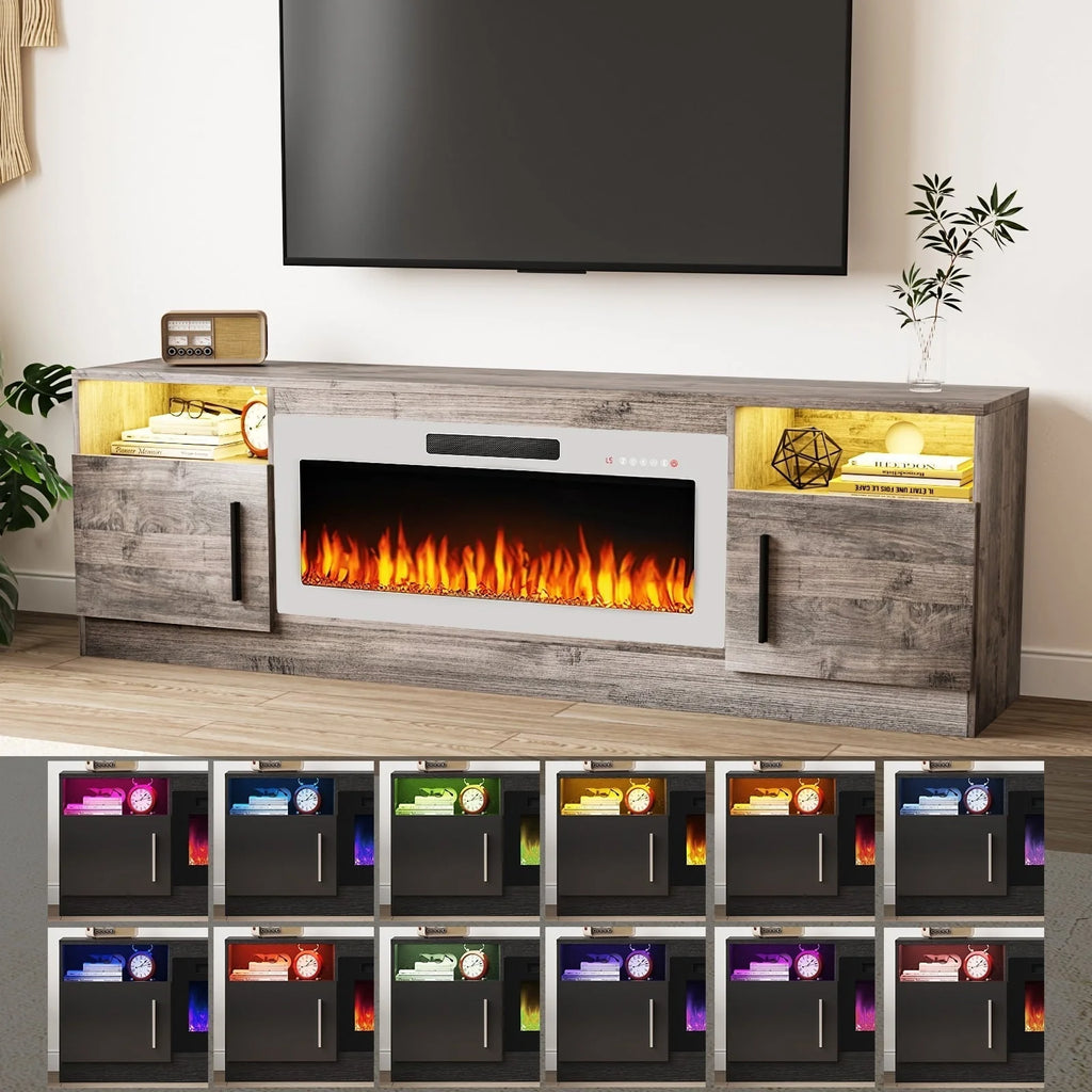 Mobile TV Bossin 70" con caminetto elettrico 36", Mobile TV per televisori fino a 80", 16 colori LED/Centro di intrattenimento