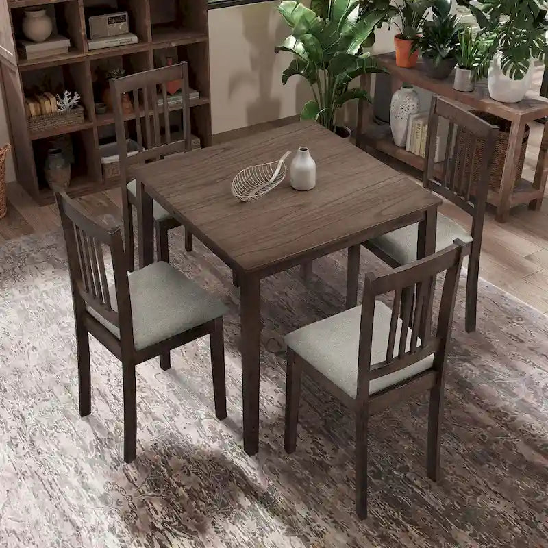 Set Tavolo e Sedie per Colazione in Cucina, Tavolo da Pranzo Quadrato in Legno, Tavolo da Pranzo Casuale con 4 Sedie Imbottite