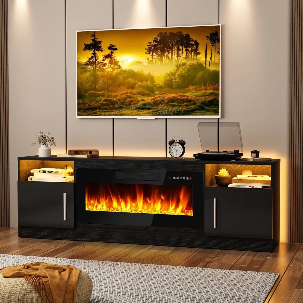 Mobile TV Bossin 70" con caminetto elettrico 36", Mobile TV per televisori fino a 80", 16 colori LED/Centro di intrattenimento