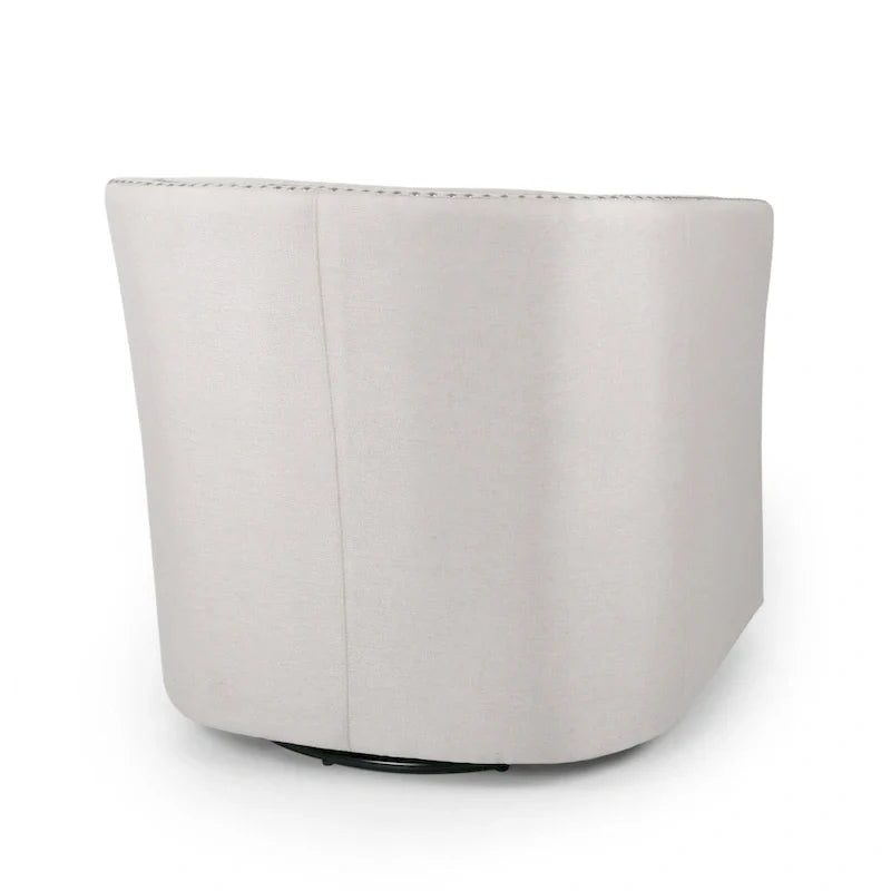 Poltrona girevole accent, stile classico a botte, tessuto beige grano