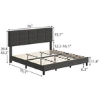Linen Upholstered Bed Frame with Wooden Slats Support