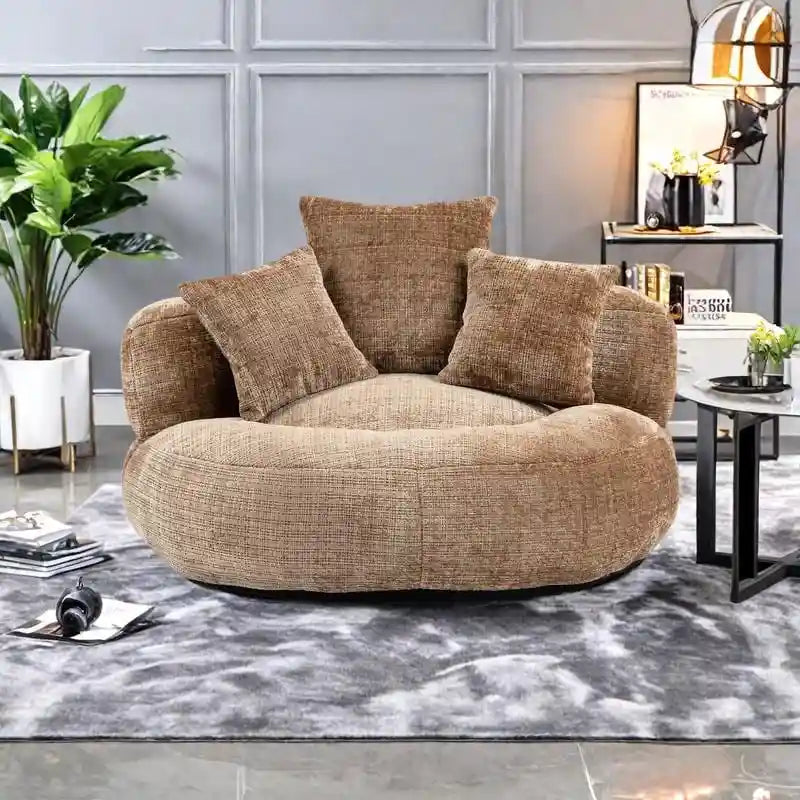 Chenille High Back Lazy Sofa with 3 Pillows and Oversized Bean Bag Chair