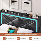 Struttura letto con luci LED per testiera e stazione di ricarica USB-C/A, 4 cassetti