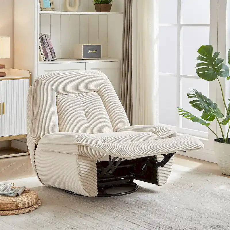 Corduroy Swivel Glider Recliner, Footrest for Living Room