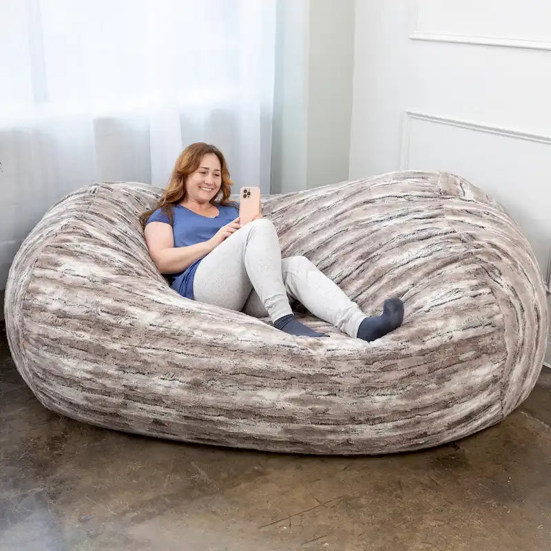 Grand Lounger 7 Foot Bean Bag Sofa For Adults - Luxe Faux Fur