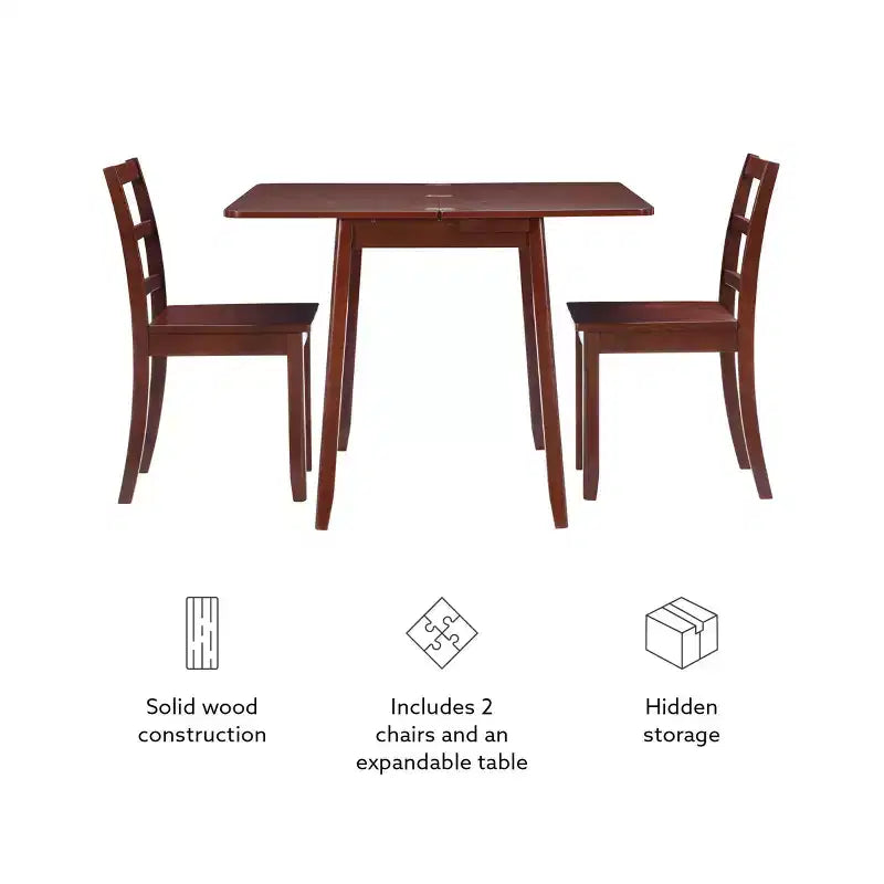 3pc Alberts Solid Wood Hidden Storage Folding Dining Set Rich Brown Espresso Finish - Linon