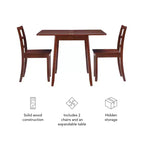 3pc Alberts Solid Wood Hidden Storage Folding Dining Set Rich Brown Espresso Finish - Linon