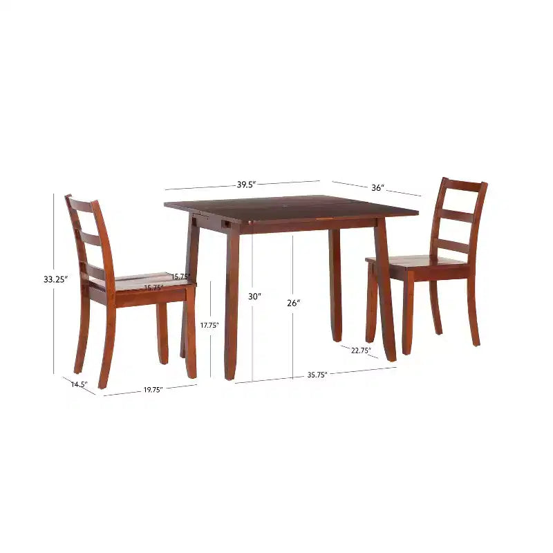 3pc Alberts Solid Wood Hidden Storage Folding Dining Set Rich Brown Espresso Finish - Linon