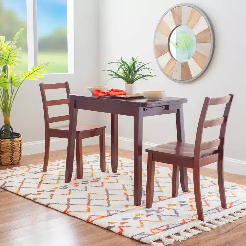 3pc Alberts Solid Wood Hidden Storage Folding Dining Set Rich Brown Espresso Finish - Linon