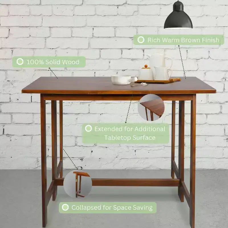 Solid Wood Folding Convertible Console and Dining Table Warm Brown - Flora Home