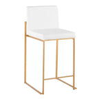 LumiSource Set of 3 Fuji High Back Counter Height Barstools Gold Steel/White PU