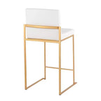 LumiSource Set of 3 Fuji High Back Counter Height Barstools Gold Steel/White PU