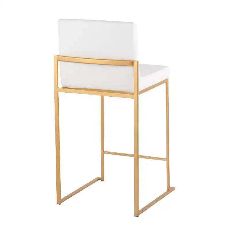 LumiSource Set of 3 Fuji High Back Counter Height Barstools Gold Steel/White PU