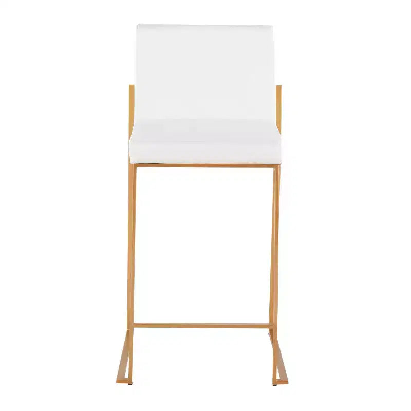 LumiSource Set of 3 Fuji High Back Counter Height Barstools Gold Steel/White PU