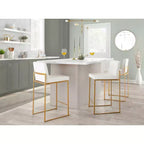 LumiSource Set of 3 Fuji High Back Counter Height Barstools Gold Steel/White PU