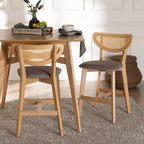 Baxton Studio 2pc Dannell Fabric and Wood Counter Height Barstools Gray/Natural Oak/Light Brown: Polyester Upholstery, Rubberwood Frame
