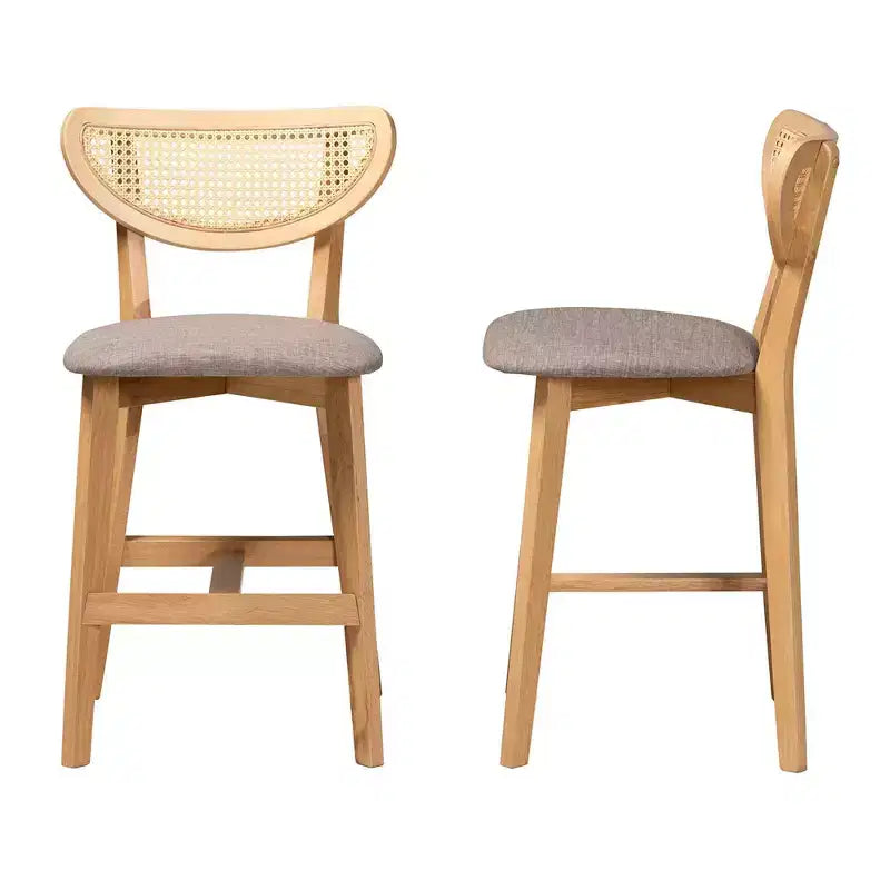 Baxton Studio 2pc Dannell Fabric and Wood Counter Height Barstools Gray/Natural Oak/Light Brown: Polyester Upholstery, Rubberwood Frame
