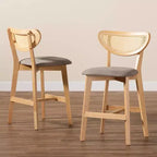Baxton Studio 2pc Dannell Fabric and Wood Counter Height Barstools Gray/Natural Oak/Light Brown: Polyester Upholstery, Rubberwood Frame