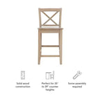 Sgabelli da bar X-Back tradizionali Torino in legno massello altezza bancone da 24" con finitura grigio chiaro – Linon