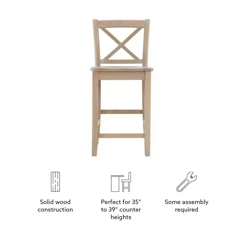 Sgabelli da bar X-Back tradizionali Torino in legno massello altezza bancone da 24" con finitura grigio chiaro – Linon