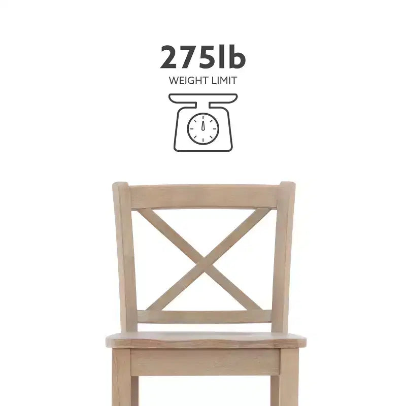 Sgabelli da bar X-Back tradizionali Torino in legno massello altezza bancone da 24" con finitura grigio chiaro – Linon