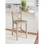 Sgabelli da bar X-Back tradizionali Torino in legno massello altezza bancone da 24" con finitura grigio chiaro – Linon