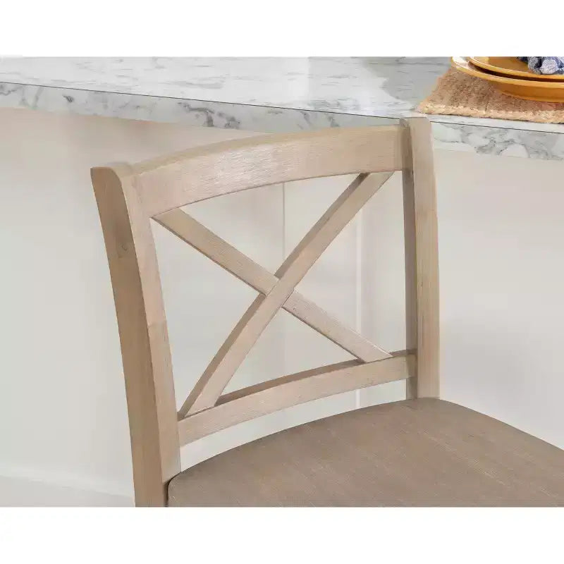 Sgabelli da bar X-Back tradizionali Torino in legno massello altezza bancone da 24" con finitura grigio chiaro – Linon