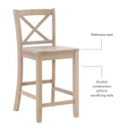 Sgabelli da bar X-Back tradizionali Torino in legno massello altezza bancone da 24" con finitura grigio chiaro – Linon