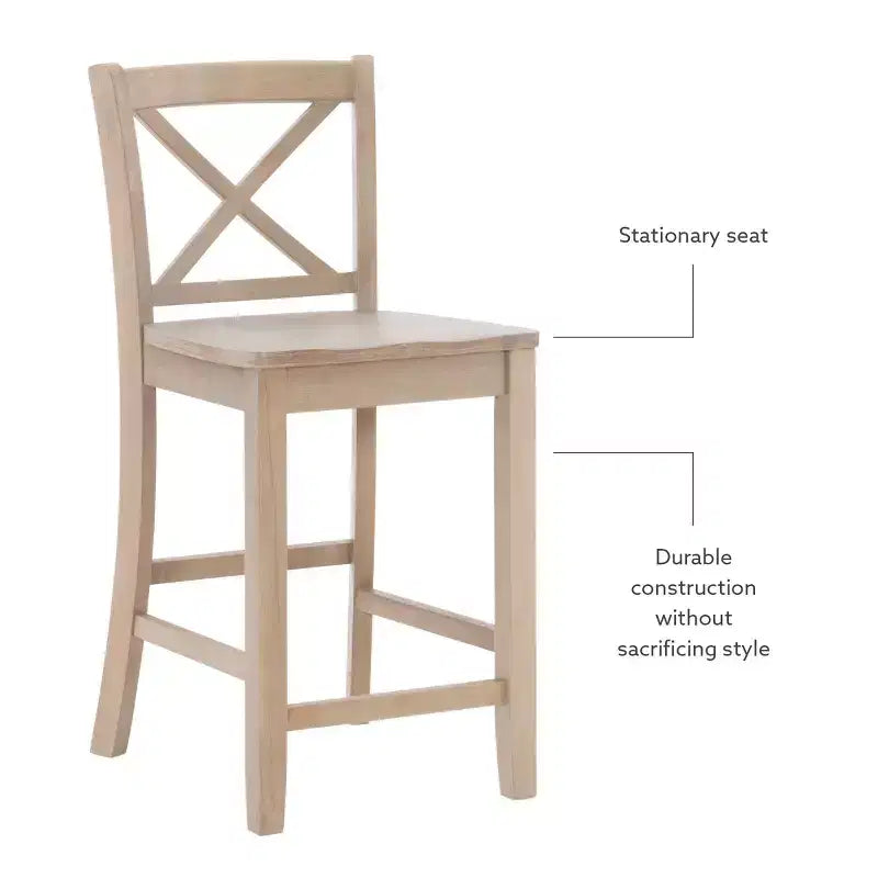 Sgabelli da bar X-Back tradizionali Torino in legno massello altezza bancone da 24" con finitura grigio chiaro – Linon