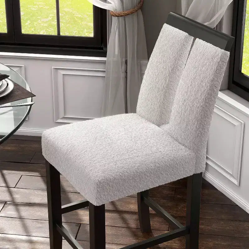 miBasics Set di 2 Sgabelli da Bar Altezza Bancone Northstar Contemporaneo con Rivestimento in Bouclé Bianco/Nero: Imbottiti, Gambe in Legno, Imbottitura in Schiuma