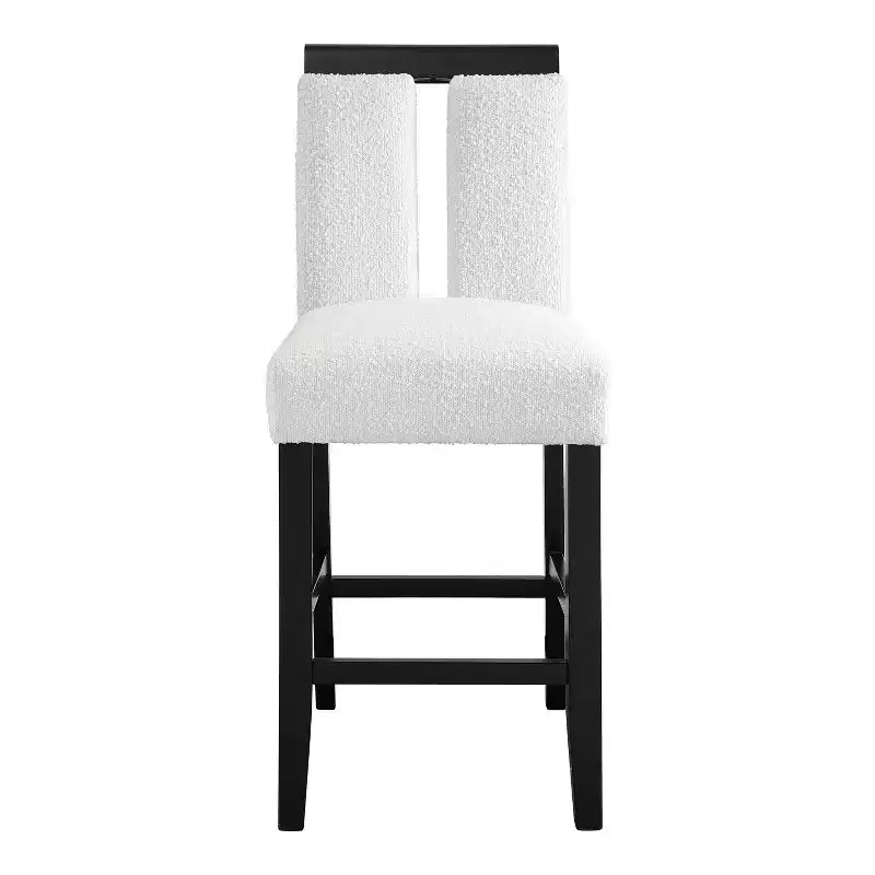 miBasics Set di 2 Sgabelli da Bar Altezza Bancone Northstar Contemporaneo con Rivestimento in Bouclé Bianco/Nero: Imbottiti, Gambe in Legno, Imbottitura in Schiuma