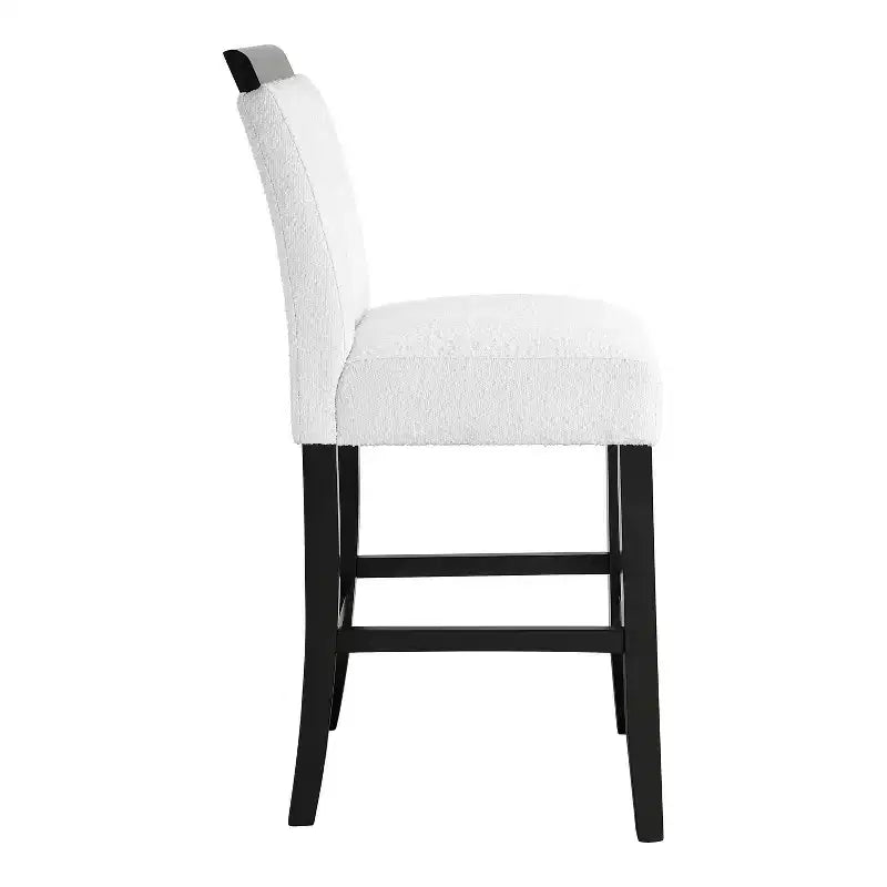 miBasics Set di 2 Sgabelli da Bar Altezza Bancone Northstar Contemporaneo con Rivestimento in Bouclé Bianco/Nero: Imbottiti, Gambe in Legno, Imbottitura in Schiuma