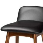 Baxton Studio 2pc Darrin Faux Leather and Wood Barstools Black/Walnut/Brown: Upholstered Oval Seat, 30" Fixed Height