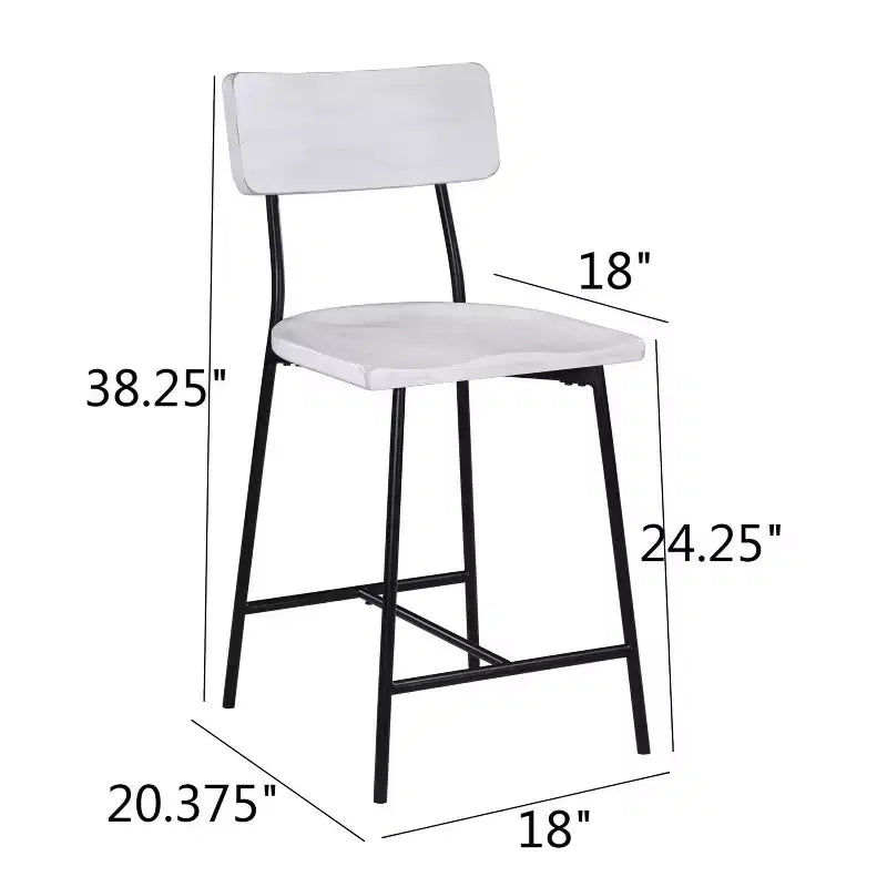Comfort Pointe Bari Counter Height Barstool Whitewash: Saddle Seat, Curved Back, Metal Frame