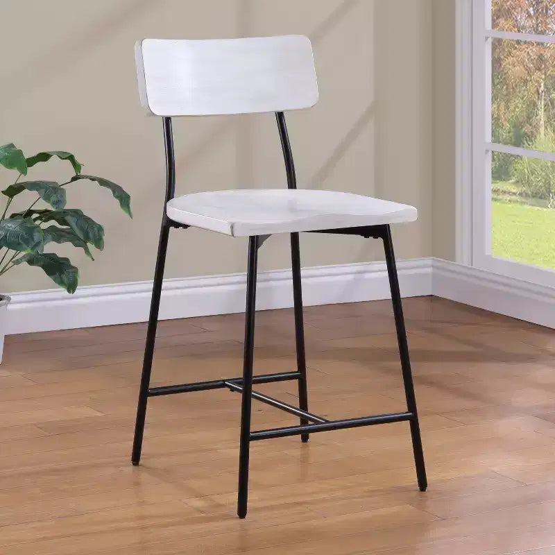 Comfort Pointe Bari Counter Height Barstool Whitewash: Saddle Seat, Curved Back, Metal Frame