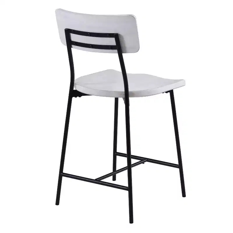 Comfort Pointe Bari Counter Height Barstool Whitewash: Saddle Seat, Curved Back, Metal Frame