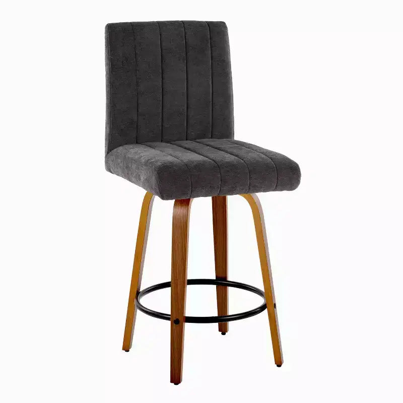LumiSource Set of 2 Hank Counter Height Barstools Walnut Wood/Black Fabric