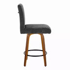 LumiSource Set of 2 Hank Counter Height Barstools Walnut Wood/Black Fabric