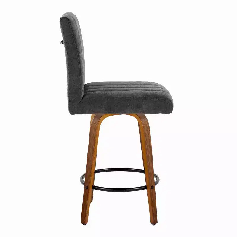 LumiSource Set of 2 Hank Counter Height Barstools Walnut Wood/Black Fabric