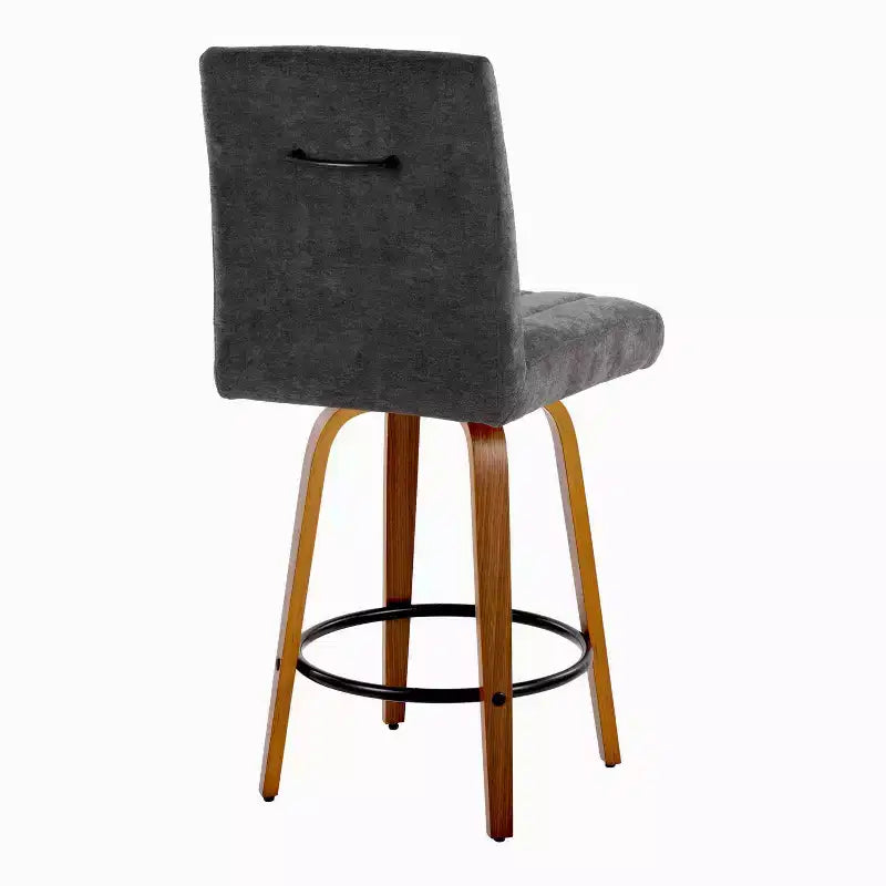 LumiSource Set of 2 Hank Counter Height Barstools Walnut Wood/Black Fabric
