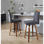 LumiSource Set of 2 Hank Counter Height Barstools Walnut Wood/Black Fabric