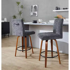 LumiSource Set of 2 Hank Counter Height Barstools Walnut Wood/Black Fabric