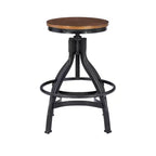 Set of 2 Tormo Adjustable Metal & Distressed Wood Barstool Black - Powell: Swivel, Round Seat, Industrial Design