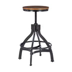 Set of 2 Tormo Adjustable Metal & Distressed Wood Barstool Black - Powell: Swivel, Round Seat, Industrial Design